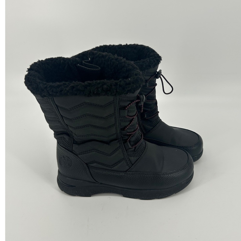 Totes Quilty Winter Boots Kids Size 4M Black Excellent Faux Fur Lined Zipper